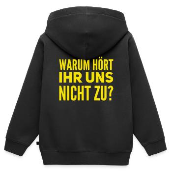 zuhören verbindet - Kinder Premium Organic Zip Hoodie - Schwarz - Hinten - AI Model Kid Male (0cm)