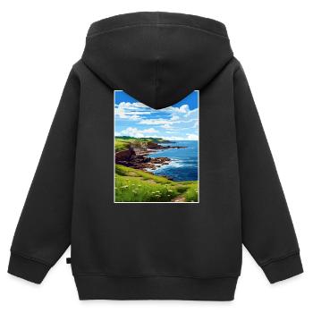 Prussia Cove Cornouailles Vintage voyage affiche WPA - Sweat Premium à capuche zippé enfant bio - noir - Dos - AI Model Kid Male (0cm)