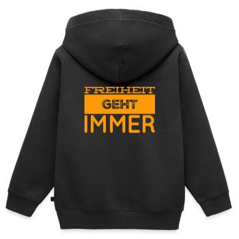 La liberté, c’est mon truc - Sweat Premium à capuche zippé enfant bio - noir - Dos - AI Model Kid Male (0cm)
