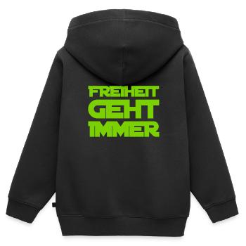 La liberté, c’est beau - Sweat Premium à capuche zippé enfant bio - noir - Dos - AI Model Kid Male (0cm)