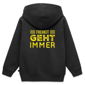 La liberté, c’est cool - Sweat Premium à capuche zippé enfant bio - noir - Dos - AI Model Kid Male (0cm)