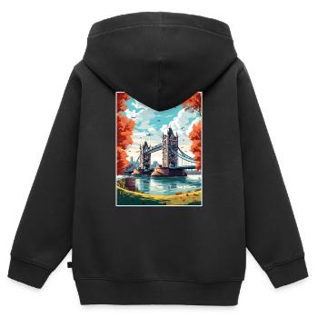 Tower Bridge Angleterre Vintage voyage affiche WPA Art - Sweat Premium à capuche zippé enfant bio - noir - Dos - AI Model Kid Male (0cm)