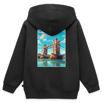Tower Bridge Angleterre Vintage voyage affiche WPA Art - Sweat Premium à capuche zippé enfant bio - noir - Dos - AI Model Kid Male (0cm)