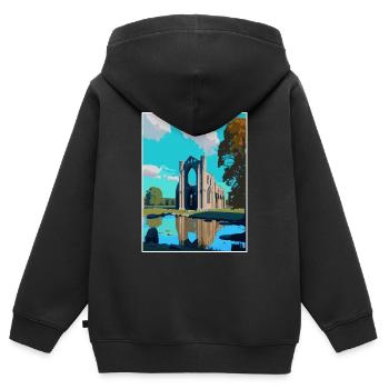 Abbaye de Bolton Angleterre Vintage voyage affiche WPA Art - Sweat Premium à capuche zippé enfant bio - noir - Dos - AI Model Kid Male (0cm)