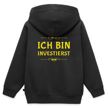 J’investis mon argent - Sweat Premium à capuche zippé enfant bio - noir - Dos - AI Model Kid Male (0cm)