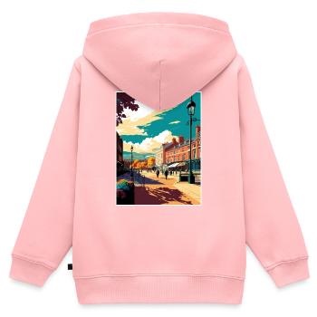 Penrith Decoration Vintage Voyage Poster Souvenir - Sweat Premium à capuche zippé enfant bio - rose - Dos - AI Model Kid Female (0cm)