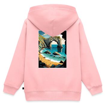 Durdle Door England Vintage Reiseposter Souvenir - Kinder Premium Organic Zip Hoodie - Rosa - Hinten - AI Model Kid Female (0cm)