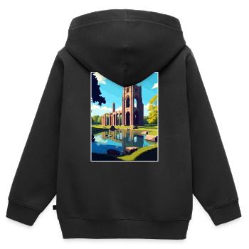 Fontaines de l’abbaye Vintage voyage affiche WPA Souvenir - Sweat Premium à capuche zippé enfant bio - noir - Dos - AI Model Kid Male (0cm)