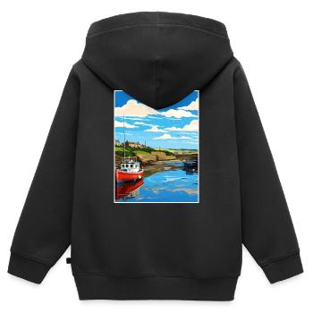 Bude Cornwall Vintage Reiseposter WPA Souvenir - Kinder Premium Organic Zip Hoodie - Schwarz - Hinten - AI Model Kid Male (0cm)
