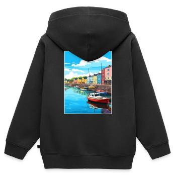 Plymouth England Vintage Reiseposter Souvenir - Kinder Premium Organic Zip Hoodie - Schwarz - Hinten - AI Model Kid Male (0cm)