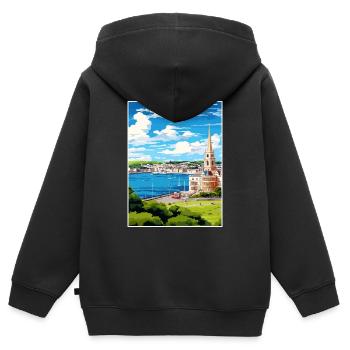 Plymouth England Vintage Reiseposter Souvenir - Kinder Premium Organic Zip Hoodie - Schwarz - Hinten - AI Model Kid Male (0cm)