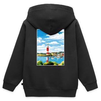 Plymouth England Vintage Reiseposter Souvenir - Kinder Premium Organic Zip Hoodie - Schwarz - Hinten - AI Model Kid Male (0cm)
