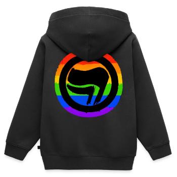 Arc-en-ciel antifasciste - Sweat Premium à capuche zippé enfant bio - noir - Dos - AI Model Kid Male (0cm)