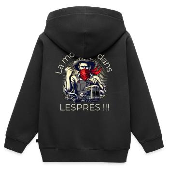 Death is in LESPRÉS - Kids Premium Organic Zip-up Hoodie - black - Back - AI Model Kid Male (0cm)