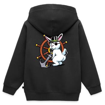 Hase Pirat Freibeuter Piraterie Fantasy Seemann - Kinder Premium Organic Zip Hoodie - Schwarz - Hinten - AI Model Kid Male (0cm)