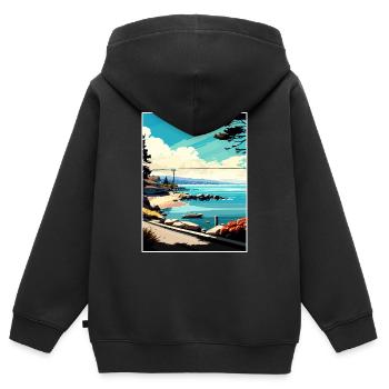 Monterey Bay Californie Vintage voyage affiche WPA - Sweat Premium à capuche zippé enfant bio - noir - Dos - AI Model Kid Male (0cm)