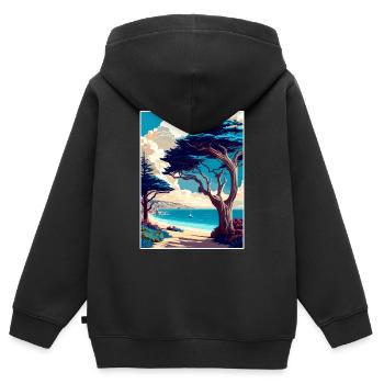 Monterey Bay Californie Vintage voyage affiche WPA - Sweat Premium à capuche zippé enfant bio - noir - Dos - AI Model Kid Male (0cm)