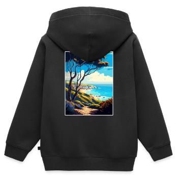 Carpinteria Bluffs Californie affiche de voyage - Sweat Premium à capuche zippé enfant bio - noir - Dos - AI Model Kid Male (0cm)