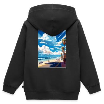 Manhattan Beach Californie Vintage affiche de voyage - Sweat Premium à capuche zippé enfant bio - noir - Dos - AI Model Kid Male (0cm)