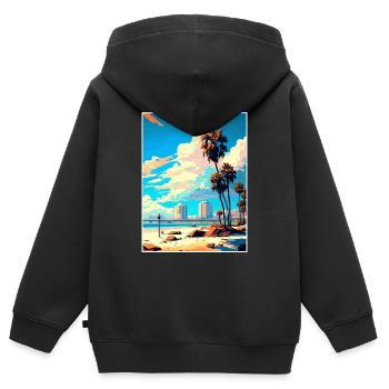 Long Beach Californie Cali Vintage affiche de voyage - Sweat Premium à capuche zippé enfant bio - noir - Dos - AI Model Kid Male (0cm)