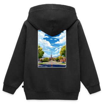 Vernal Utah affiches Vintage voyage affiche Souvenir - Sweat Premium à capuche zippé enfant bio - noir - Dos - AI Model Kid Male (0cm)