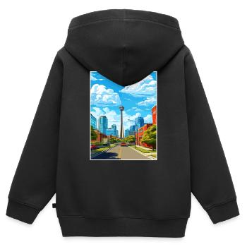 Calgary, Canada, Affiche de voyage vintage, WPA, Souvenir - Sweat Premium à capuche zippé enfant bio - noir - Dos - AI Model Kid Male (0cm)