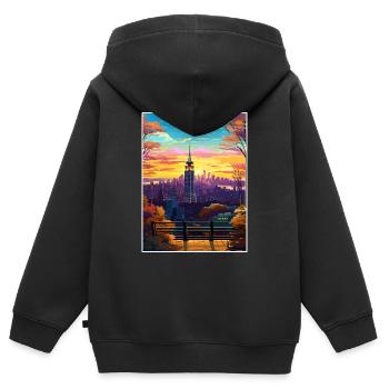Manhattan New York Vintage voyage affiche Souvenir - Sweat Premium à capuche zippé enfant bio - noir - Dos - AI Model Kid Male (0cm)