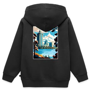 Oakland Kalifornien Vintage Reiseposter Souvenir - Kinder Premium Organic Zip Hoodie - Schwarz - Hinten - AI Model Kid Male (0cm)