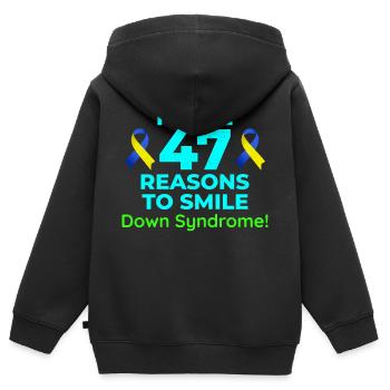 Bewusstsein für das Down-Syndrom 47 Gründe zum Lächeln - Kinder Premium Organic Zip Hoodie - Schwarz - Hinten - AI Model Kid Male (0cm)