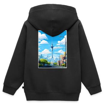 Auckland Neuseeland Neuseeland Vintage Reiseposter WPA - Kinder Premium Organic Zip Hoodie - Schwarz - Hinten - AI Model Kid Male (0cm)