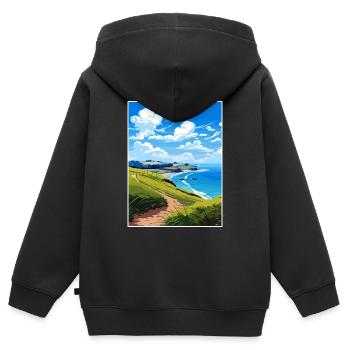 Péninsule de Coromandel Nouvelle-Zélande affiche de voyage - Sweat Premium à capuche zippé enfant bio - noir - Dos - AI Model Kid Male (0cm)