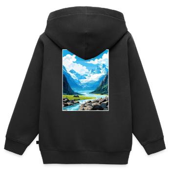 Franz Josef Gletscher Neuseeland Reiseposter - Kinder Premium Organic Zip Hoodie - Schwarz - Hinten - AI Model Kid Male (0cm)