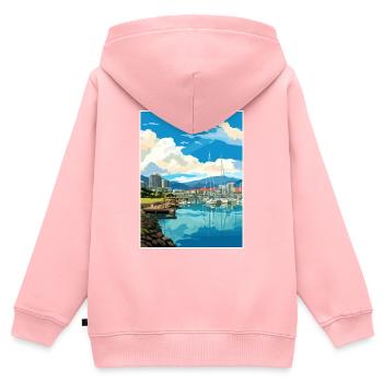 Wellington Waterfront Nouvelle-Zélande affiche de voyage - Sweat Premium à capuche zippé enfant bio - rose - Dos - AI Model Kid Female (0cm)