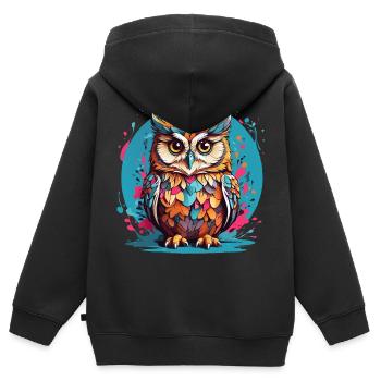 Liebenswerte Eule auf Farbklecksen - Kinder Premium Organic Zip Hoodie - Schwarz - Hinten - AI Model Kid Male (0cm)