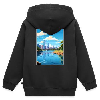 Brisbane Australien Vintage Reiseposter Souvenir - Kinder Premium Organic Zip Hoodie - Schwarz - Hinten - AI Model Kid Male (0cm)