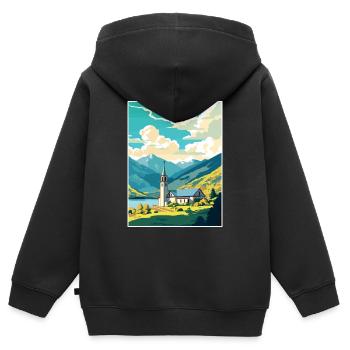 San Martin De Los Andes Vintage voyage affiche WPA - Sweat Premium à capuche zippé enfant bio - noir - Dos - AI Model Kid Male (0cm)