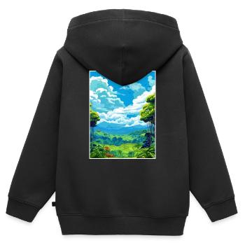 Amazone Rainforest Vintage voyage affiche Souvenir - Sweat Premium à capuche zippé enfant bio - noir - Dos - AI Model Kid Male (0cm)