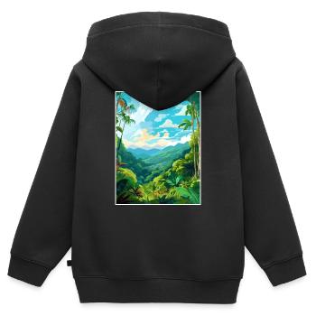 Amazone Rainforest Vintage voyage affiche Souvenir - Sweat Premium à capuche zippé enfant bio - noir - Dos - AI Model Kid Male (0cm)