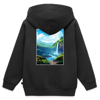 La Fortuna Wasserfall Vintage Reiseposter WPA Kunst - Kinder Premium Organic Zip Hoodie - Schwarz - Hinten - AI Model Kid Male (0cm)