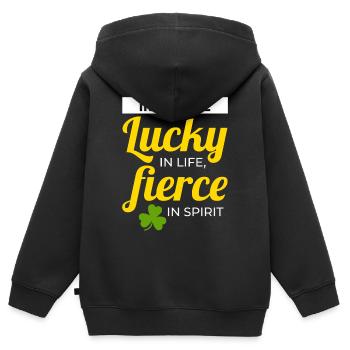 Irish Girl : Humour chanceux et féroce - Sweat Premium à capuche zippé enfant bio - noir - Dos - AI Model Kid Male (0cm)