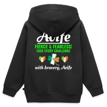 Drôle de fille irlandaise Nom Aoife, bravoure intrépide - Sweat Premium à capuche zippé enfant bio - noir - Dos - AI Model Kid Male (0cm)