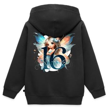 16 ans fée elfe mignon cadeau d’anniversaire - Sweat Premium à capuche zippé enfant bio - noir - Dos - AI Model Kid Male (0cm)