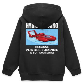 Wasserflugzeug Boot Rennen Humor Pfütze Springen Lustig - Kinder Premium Organic Zip Hoodie - Schwarz - Hinten - AI Model Kid Male (0cm)