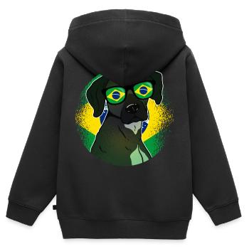 Brasilien - Kinder Premium Organic Zip Hoodie - Schwarz - Hinten - AI Model Kid Male (0cm)