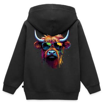 Bœuf écossais écossais frais - Sweat Premium à capuche zippé enfant bio - noir - Dos - AI Model Kid Male (0cm)