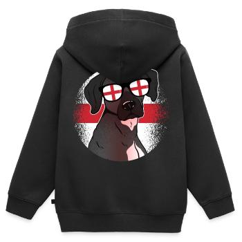 England - Kinder Premium Organic Zip Hoodie - Schwarz - Hinten - AI Model Kid Male (0cm)