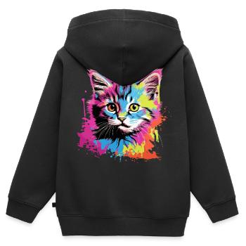 Coole Katze - Kinder Premium Organic Zip Hoodie - Schwarz - Hinten - AI Model Kid Male (0cm)