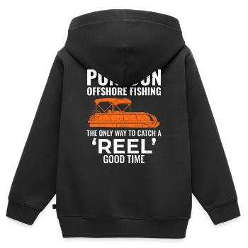 Pontonboot Motorboot Hochseefischen Lustig - Kinder Premium Organic Zip Hoodie - Schwarz - Hinten - AI Model Kid Male (0cm)