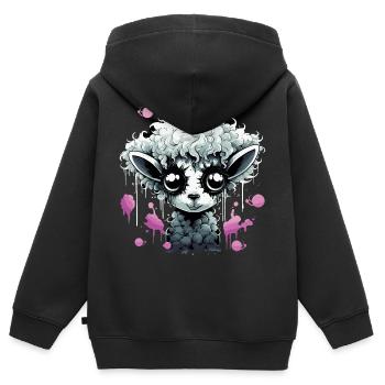 Lustiges Grufti Schaf - Kinder Premium Organic Zip Hoodie - Schwarz - Hinten - AI Model Kid Male (0cm)