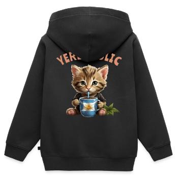 Yerba Maté Chats Yerbaholic - Sweat Premium à capuche zippé enfant bio - noir - Dos - AI Model Kid Male (0cm)